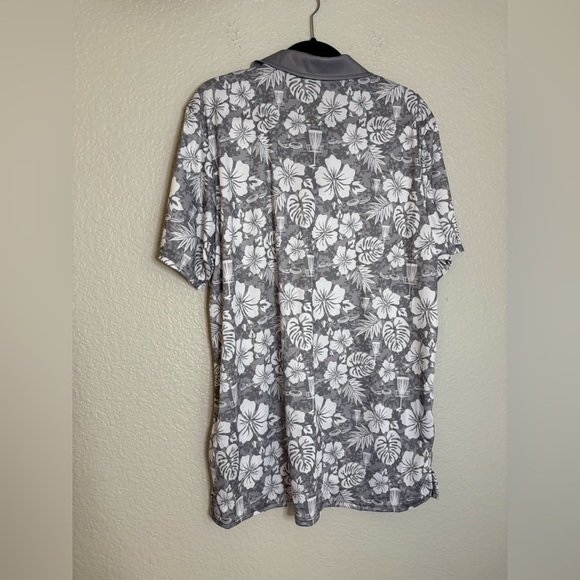 Disc Golf Unlimited Luau Mens Hawaiian Polo Grey - Picture 3 of 8
